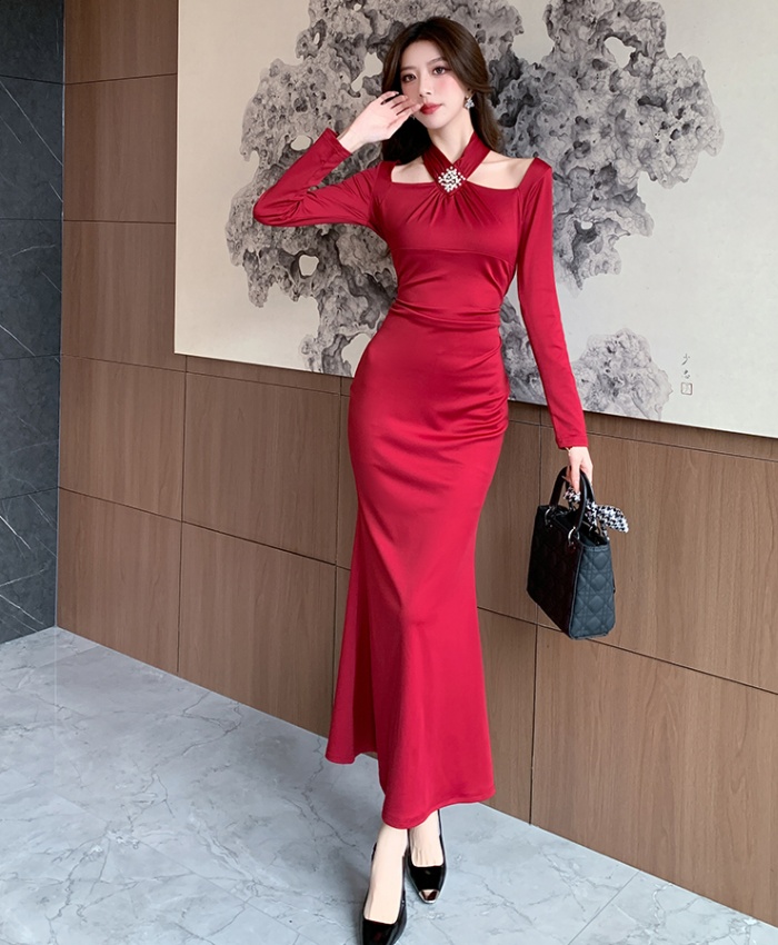 Package hip halter dress tight autumn long dress