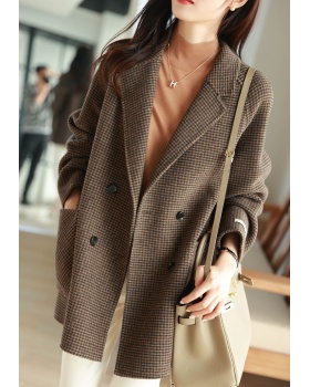 Slim woolen coat plaid business suit for women