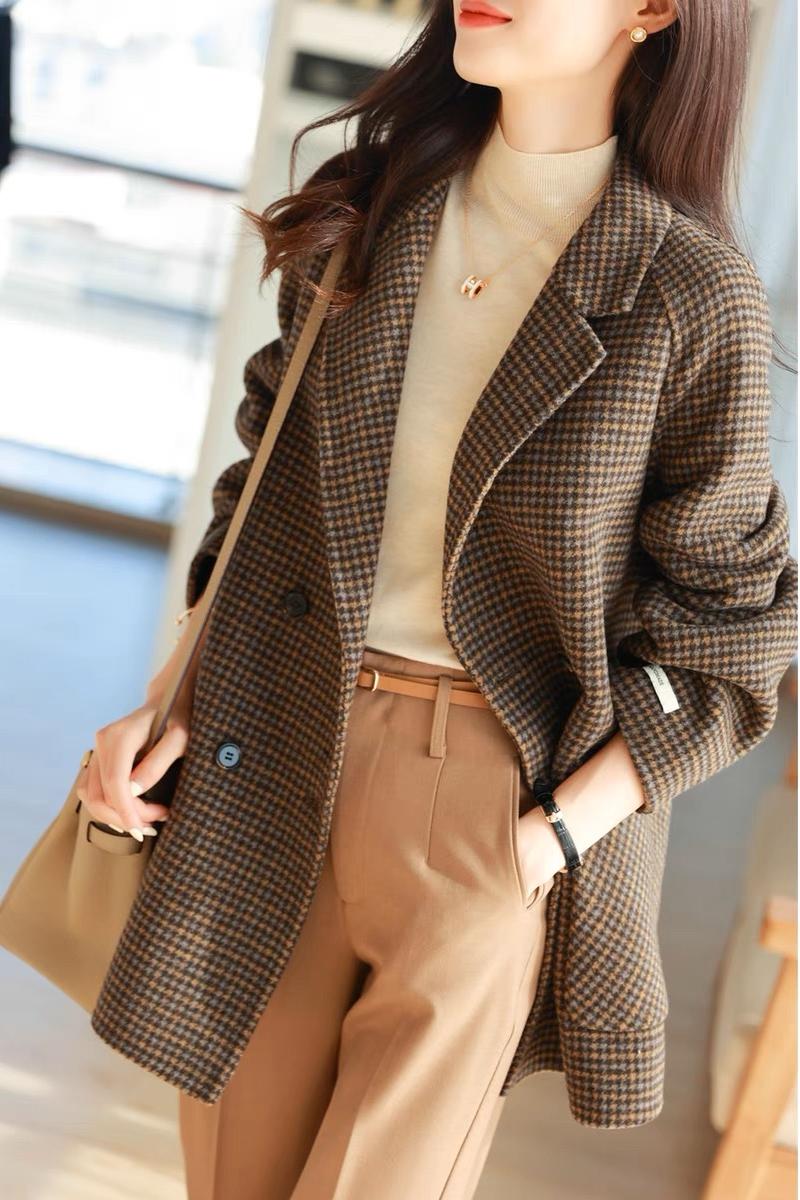 Slim woolen coat plaid business suit for women