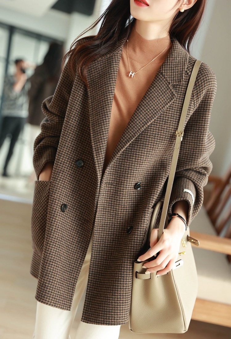 Slim woolen coat plaid business suit for women