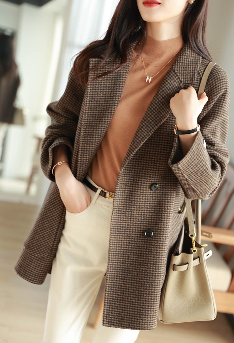 Slim woolen coat plaid business suit for women