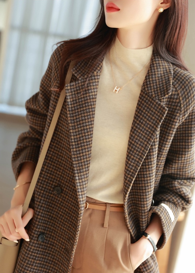 Slim woolen coat plaid business suit for women