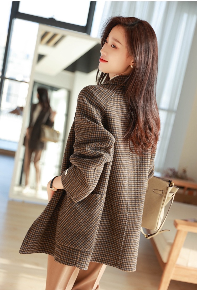 Slim woolen coat plaid business suit for women