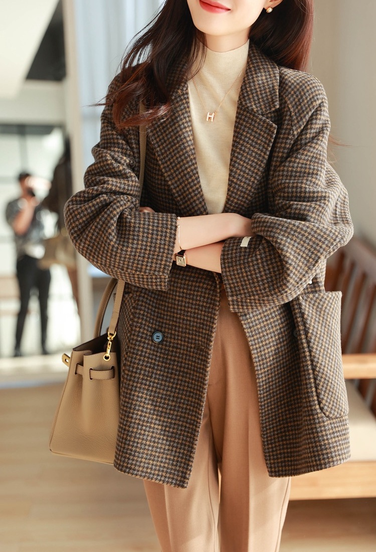 Slim woolen coat plaid business suit for women