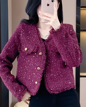 Coarse flower colors short weave ladies coat