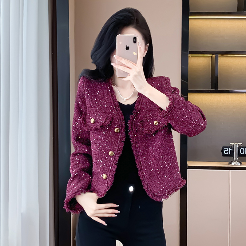 Coarse flower colors short weave ladies coat