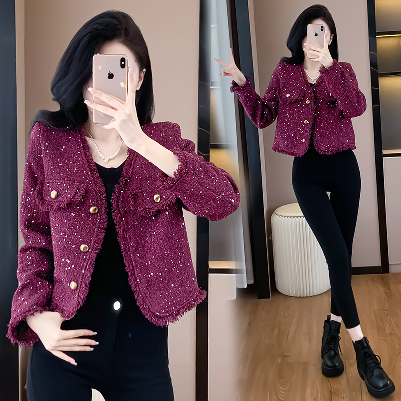 Coarse flower colors short weave ladies coat