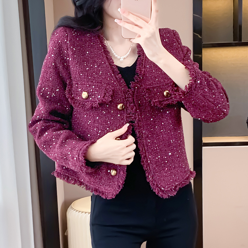 Coarse flower colors short weave ladies coat