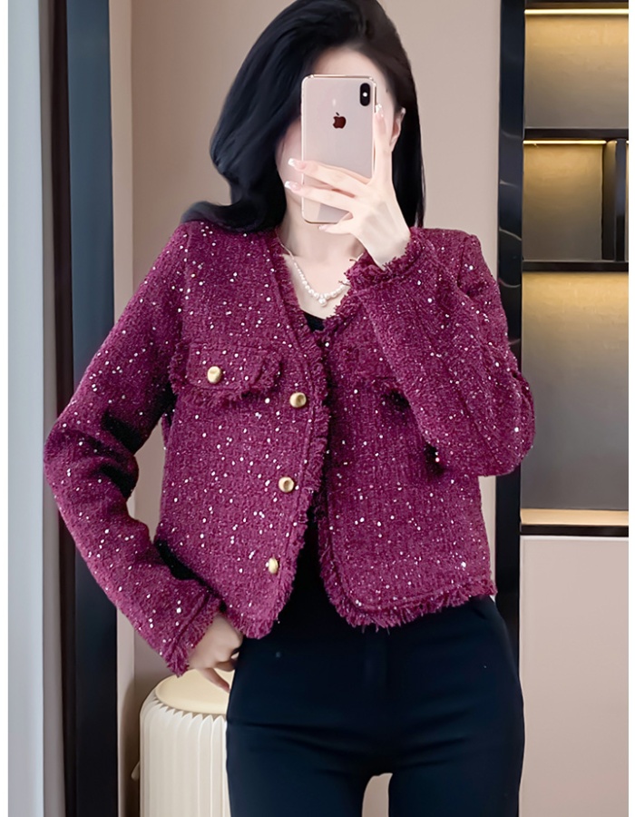 Coarse flower colors short weave ladies coat