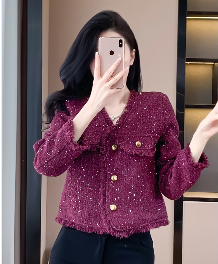 Coarse flower colors short weave ladies coat