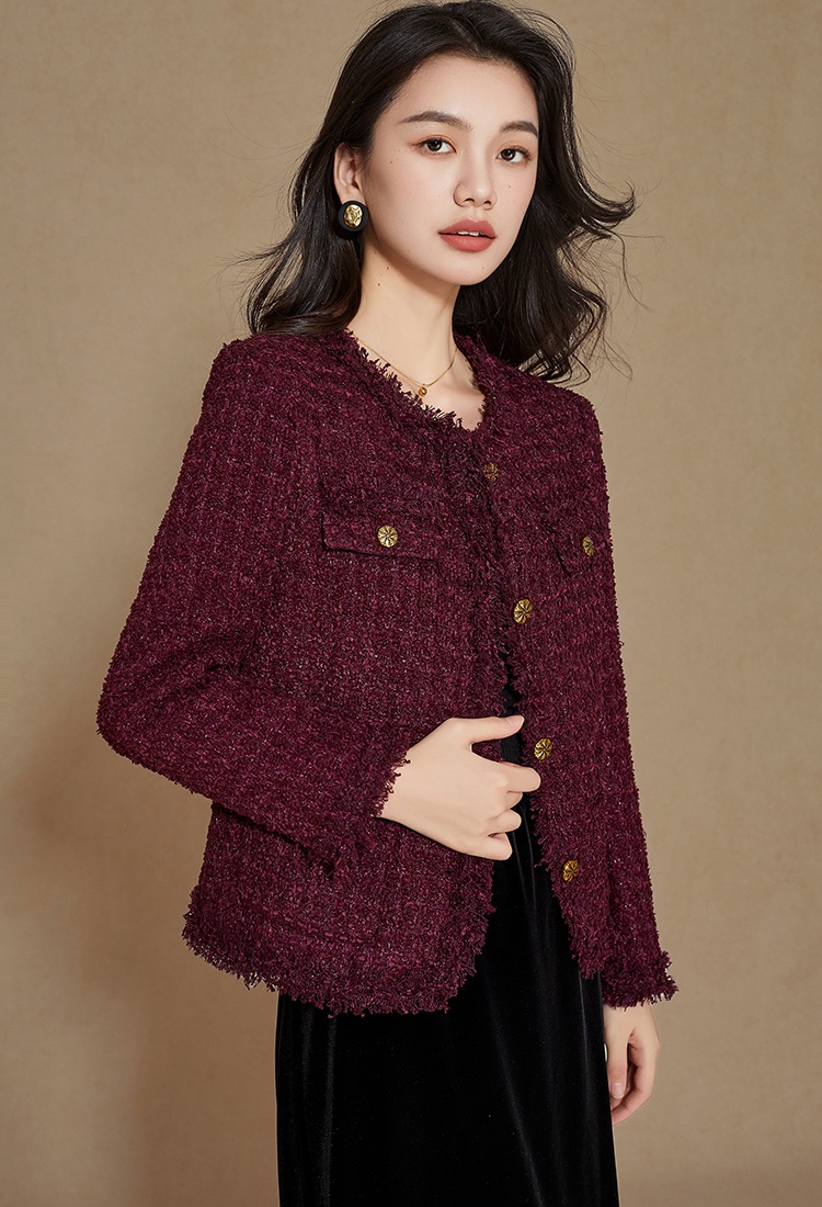 Red autumn chanelstyle tops ladies coarse flower short coat