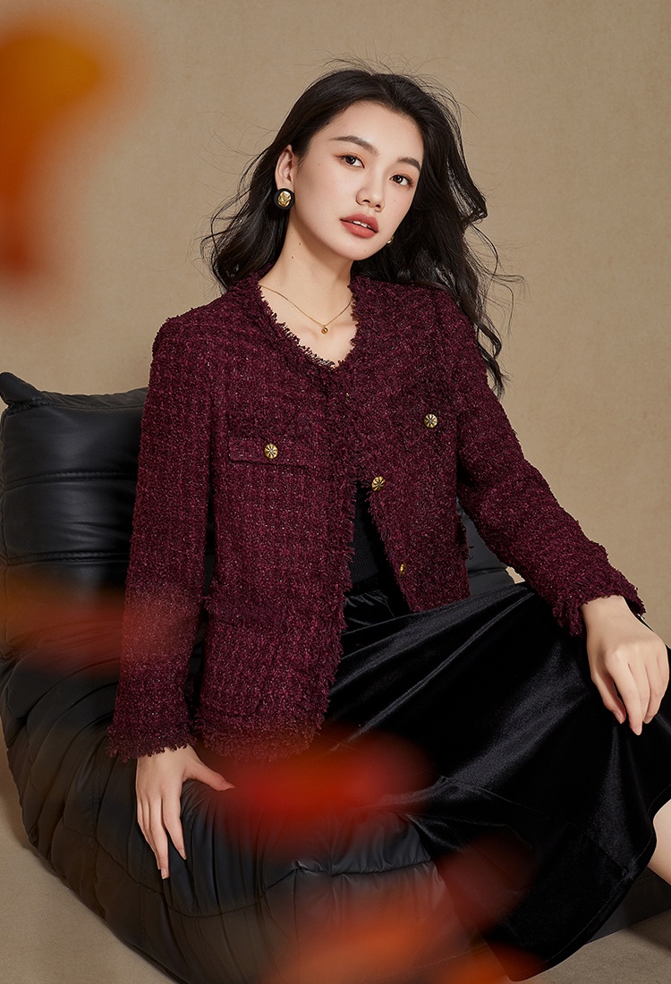 Red autumn chanelstyle tops ladies coarse flower short coat