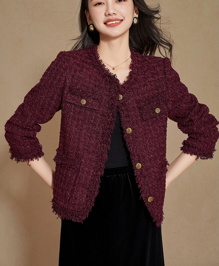 Red autumn chanelstyle tops ladies coarse flower short coat