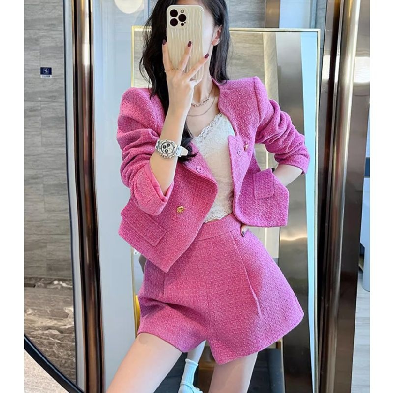 Western style shorts chanelstyle coat 2pcs set for women