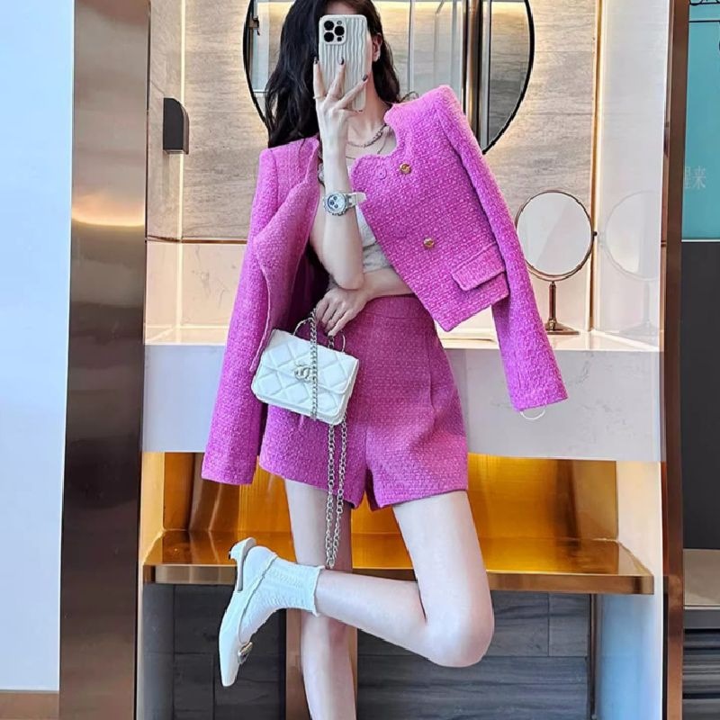 Western style shorts chanelstyle coat 2pcs set for women