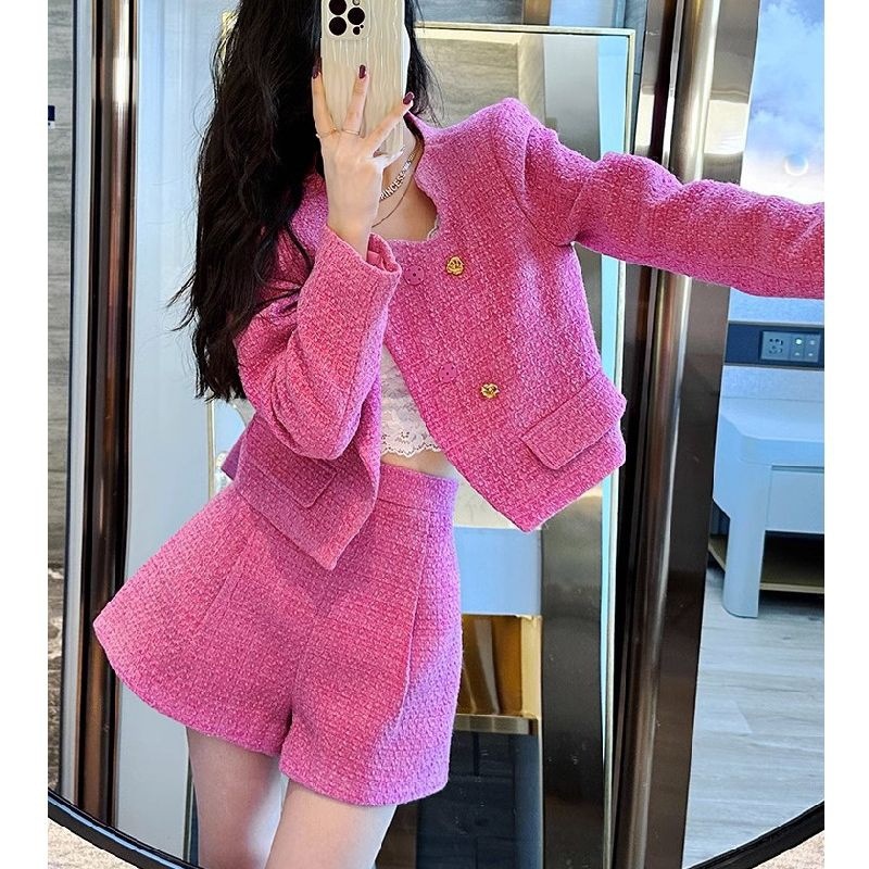 Western style shorts chanelstyle coat 2pcs set for women