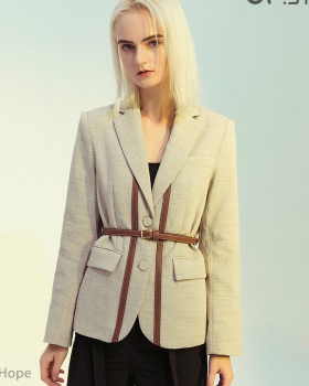 Strap splice coat with belt autumn and winter business suit