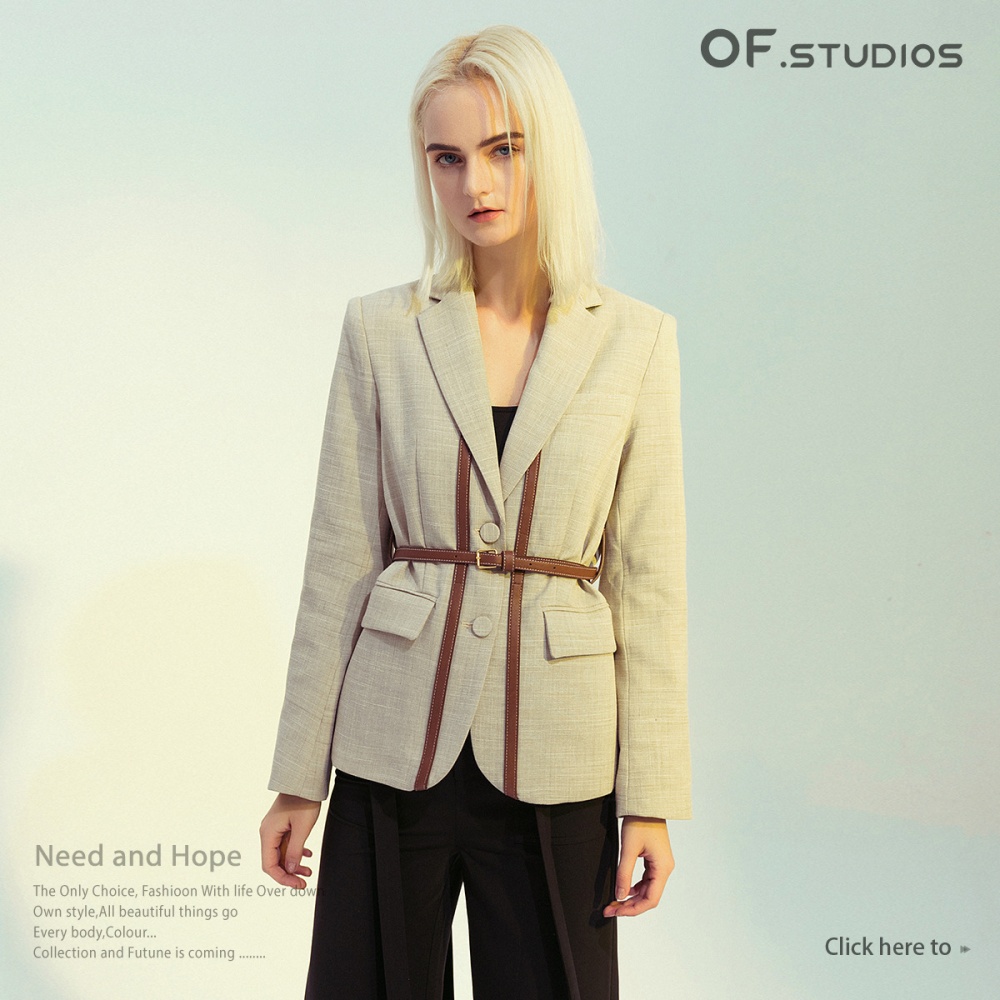 Strap splice coat with belt autumn and winter business suit