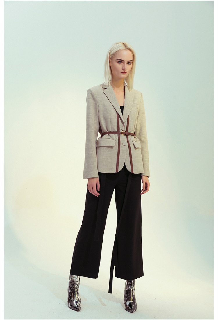 Strap splice coat with belt autumn and winter business suit