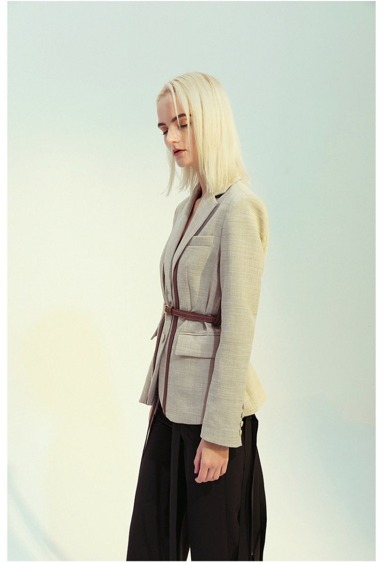 Strap splice coat with belt autumn and winter business suit