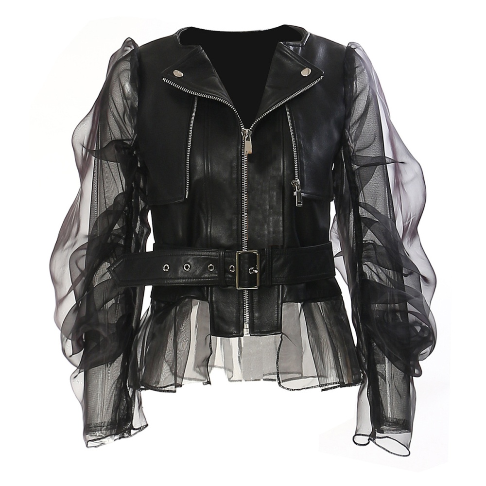 Locomotive domineering coat gauze leather coat