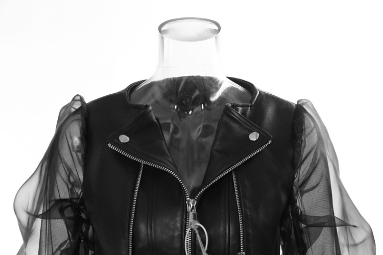 Locomotive domineering coat gauze leather coat