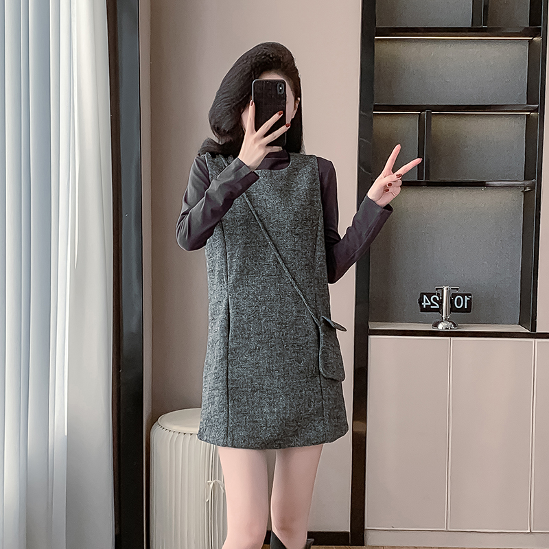 Chanelstyle long sleeve vest fashion dress 2pcs set