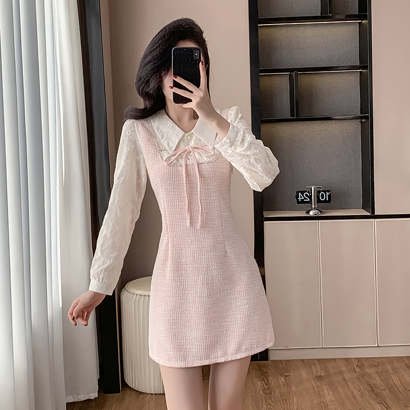 Pseudo-two doll collar chanelstyle dress for women