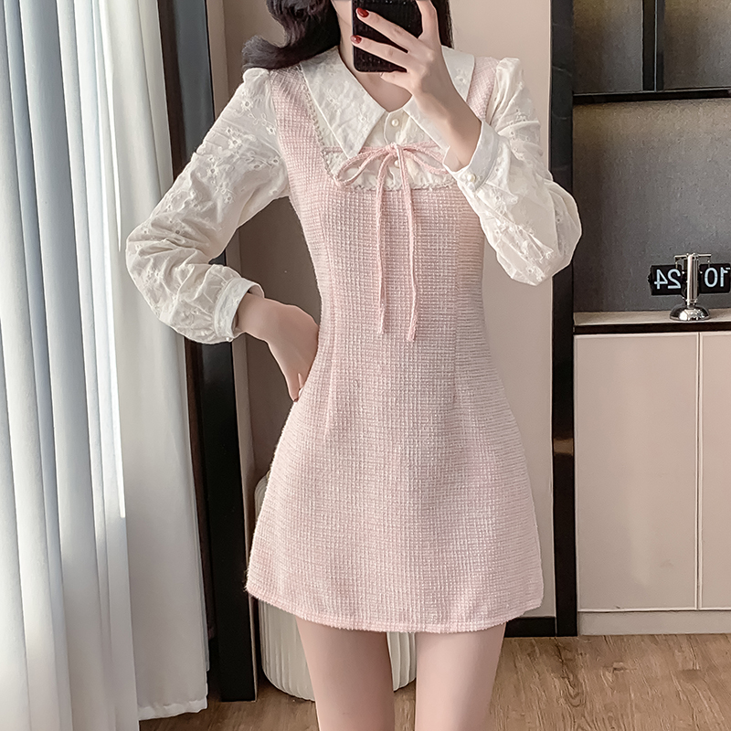 Pseudo-two doll collar chanelstyle dress for women