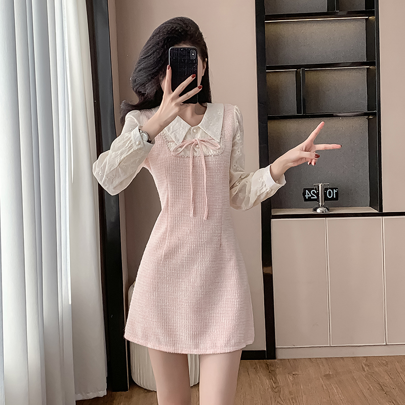 Pseudo-two doll collar chanelstyle dress for women