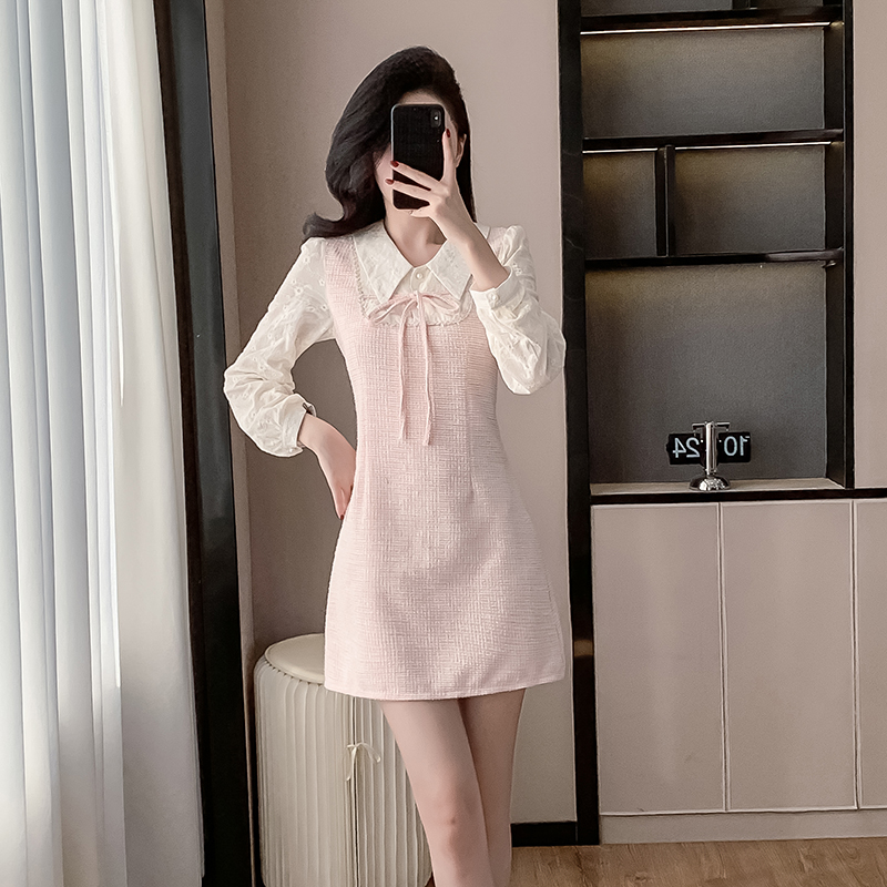 Pseudo-two doll collar chanelstyle dress for women