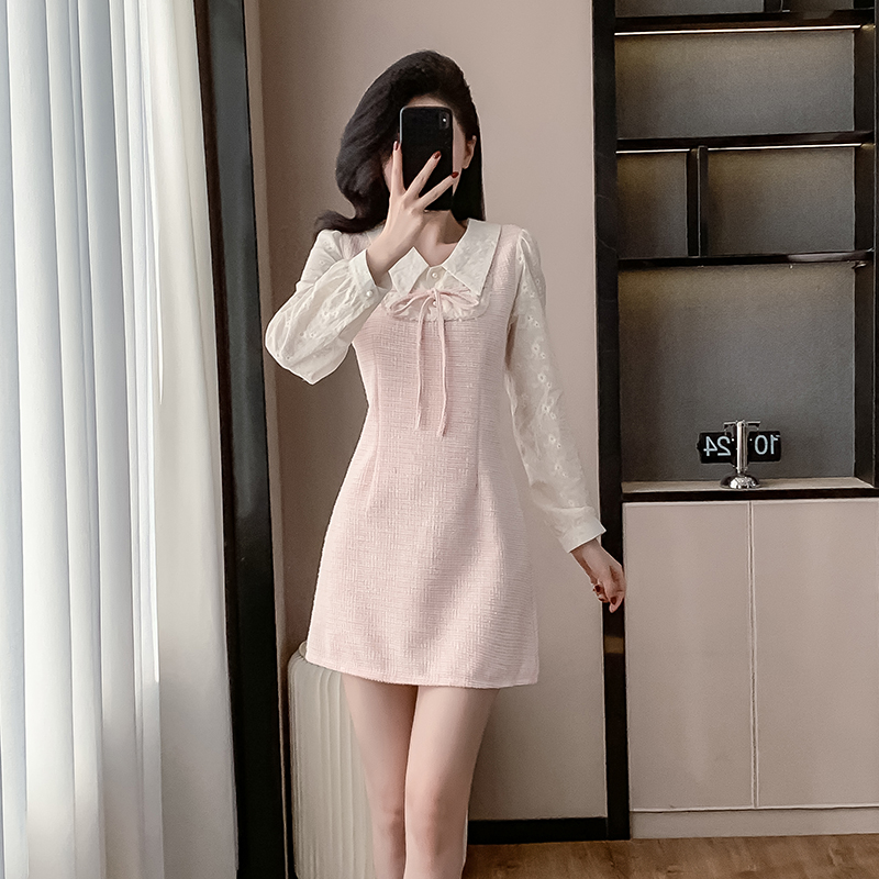 Pseudo-two doll collar chanelstyle dress for women