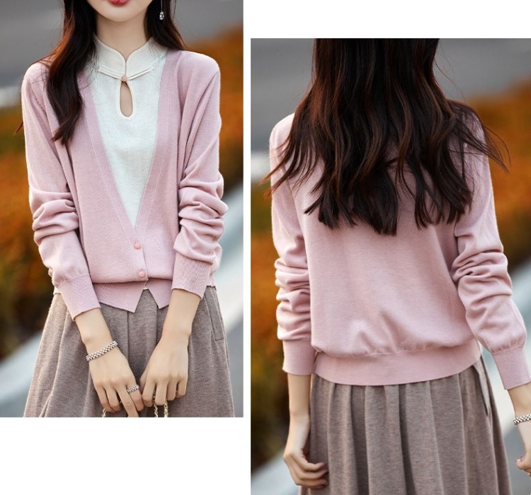 Knitted Pseudo-two coat Chinese style tops