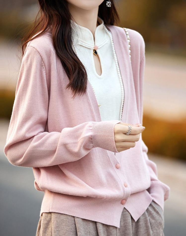 Knitted Pseudo-two coat Chinese style tops