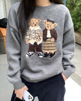 Autumn and winter cartoon cubs jacquard loose sweater