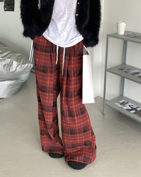 Casual straight red plaid pants