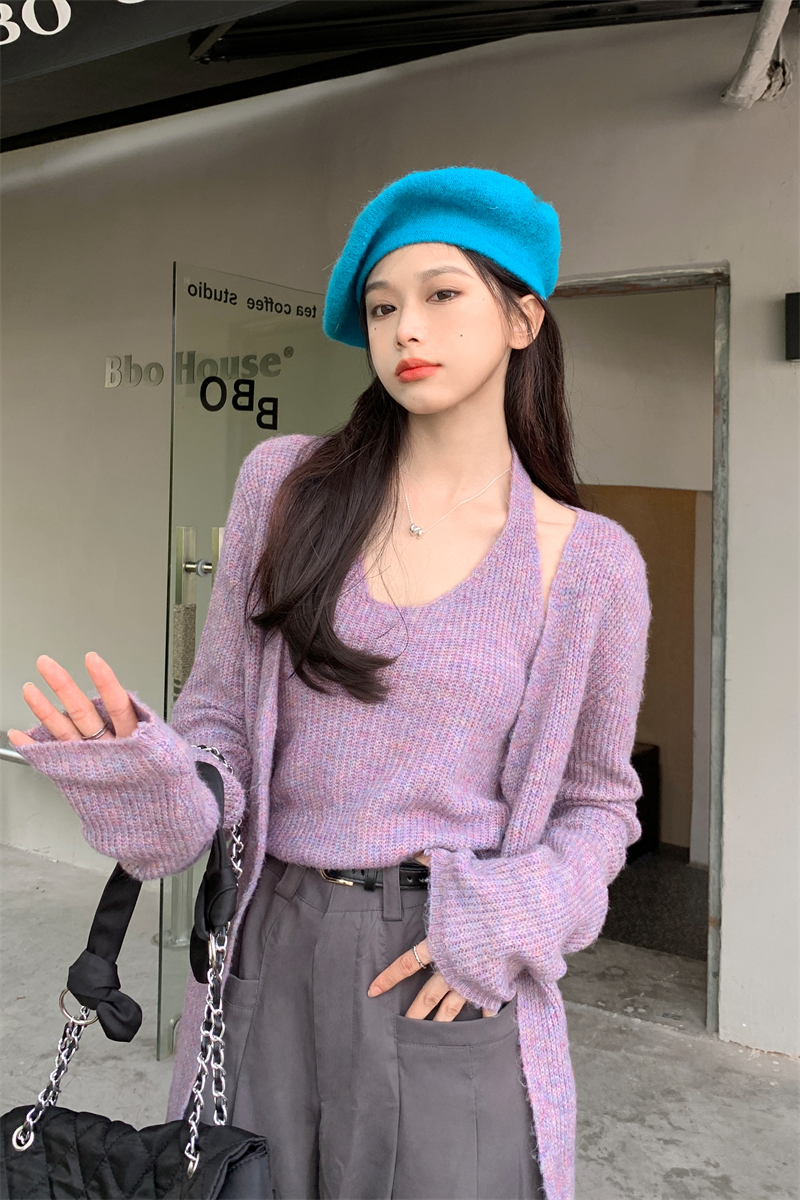 Halter knitted sling cardigan 2pcs set