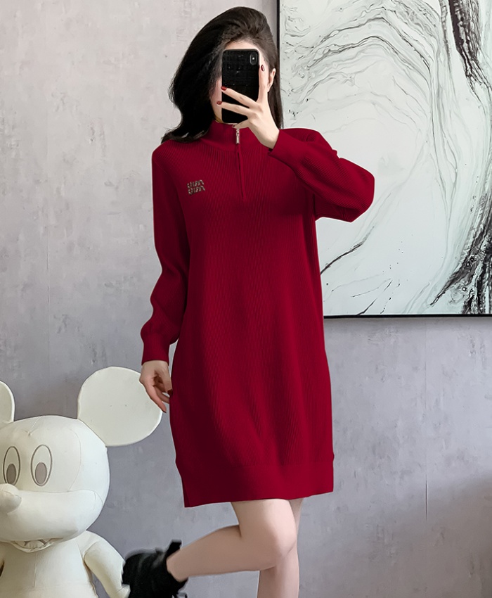 Korean style small fellow sweater loose dress