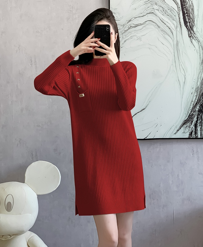 Knitted split pure Korean style loose dress