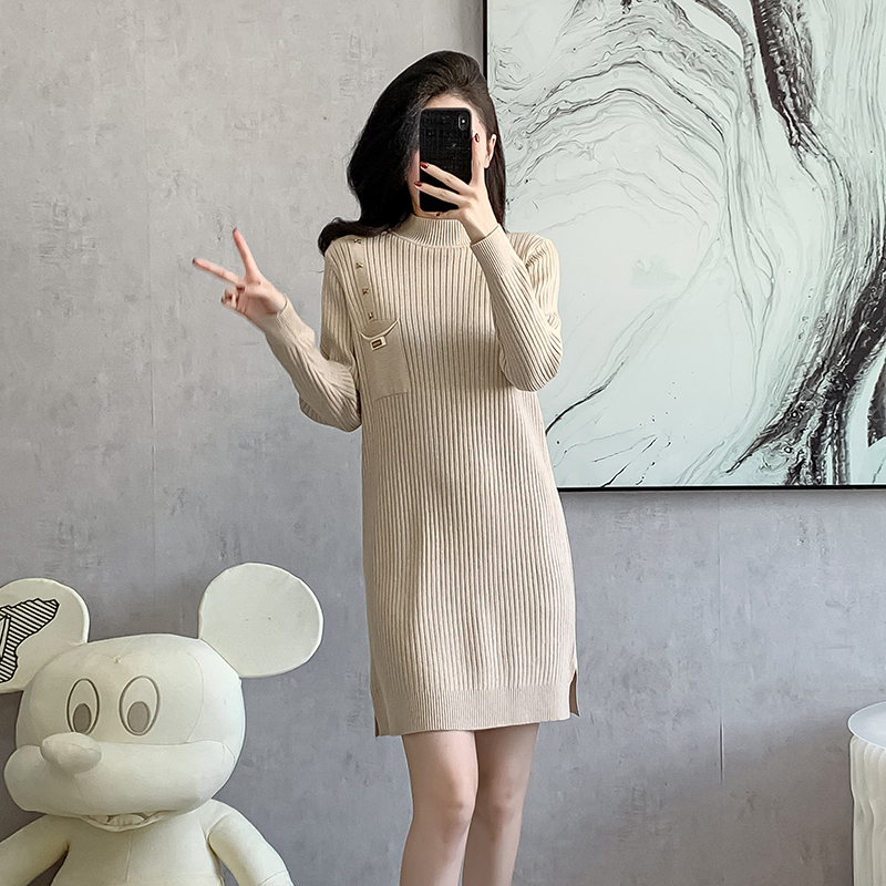 Knitted split pure Korean style loose dress