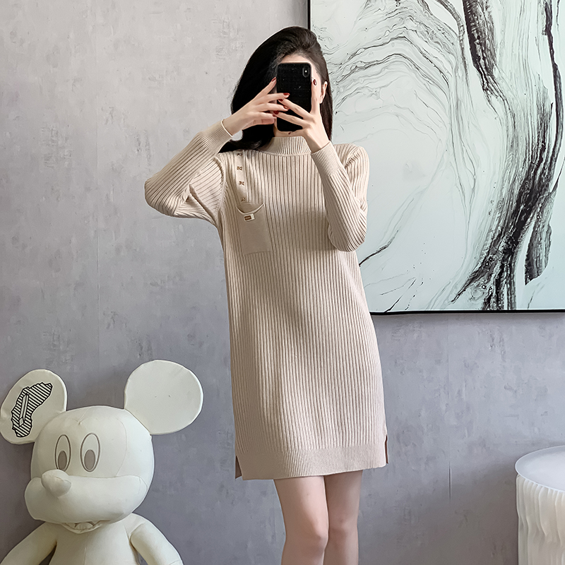 Knitted split pure Korean style loose dress