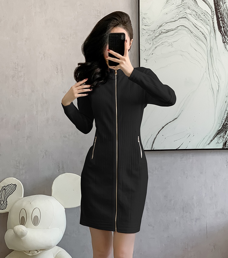 Zip temperament cardigan package hip knitted dress