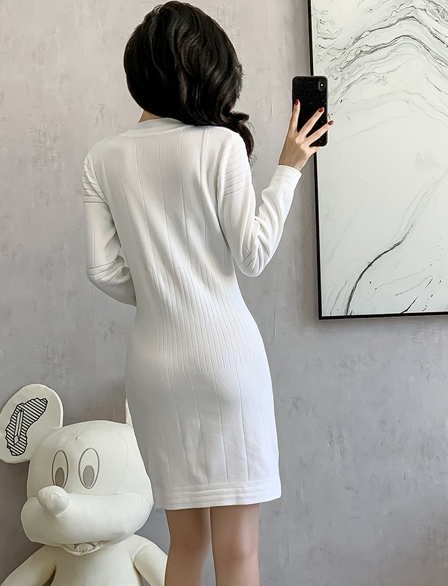 Zip temperament cardigan package hip knitted dress