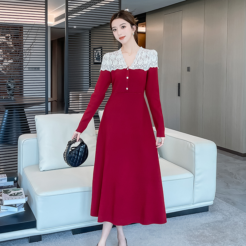 France style autumn and winter retro knitted dress