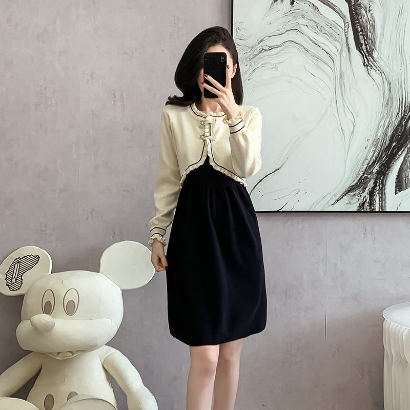 Autumn and winter Pseudo-two sweater tender knitted dress