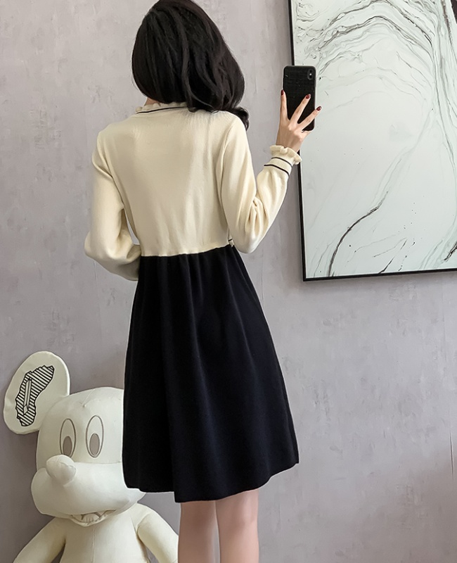 Autumn and winter Pseudo-two sweater tender knitted dress