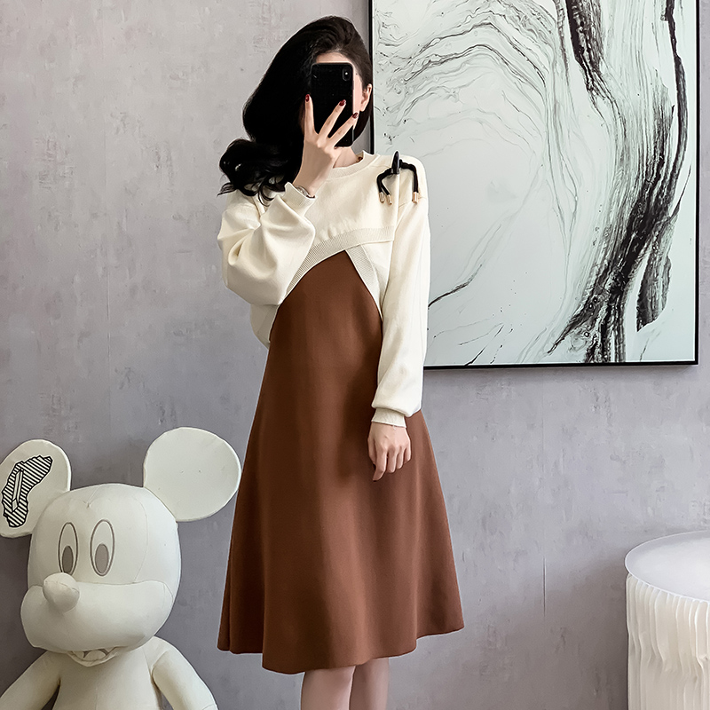 Chinese style sweater long dress 2pcs set for women