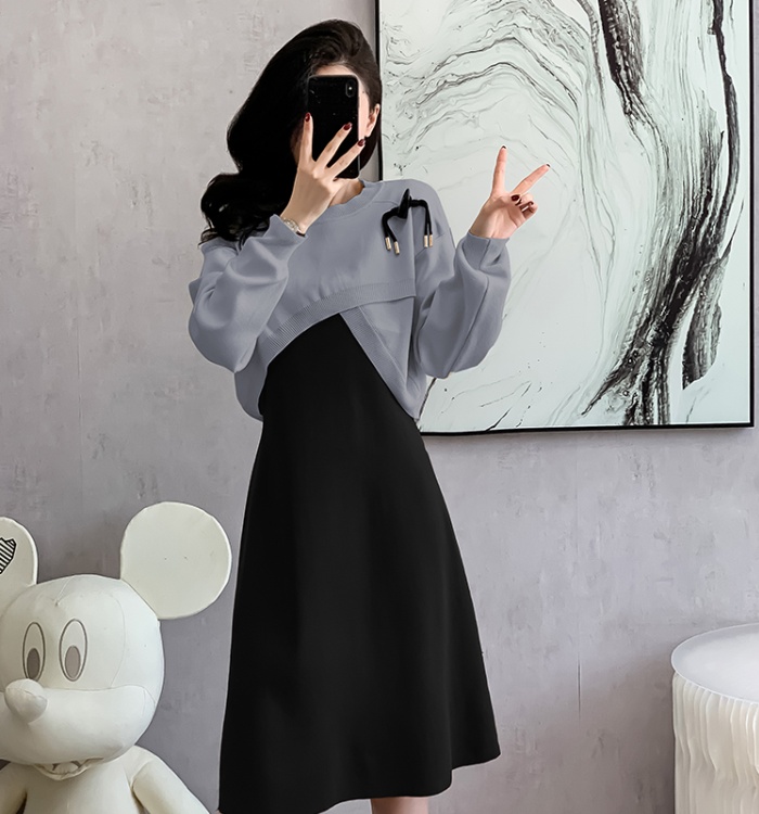 Chinese style sweater long dress 2pcs set for women