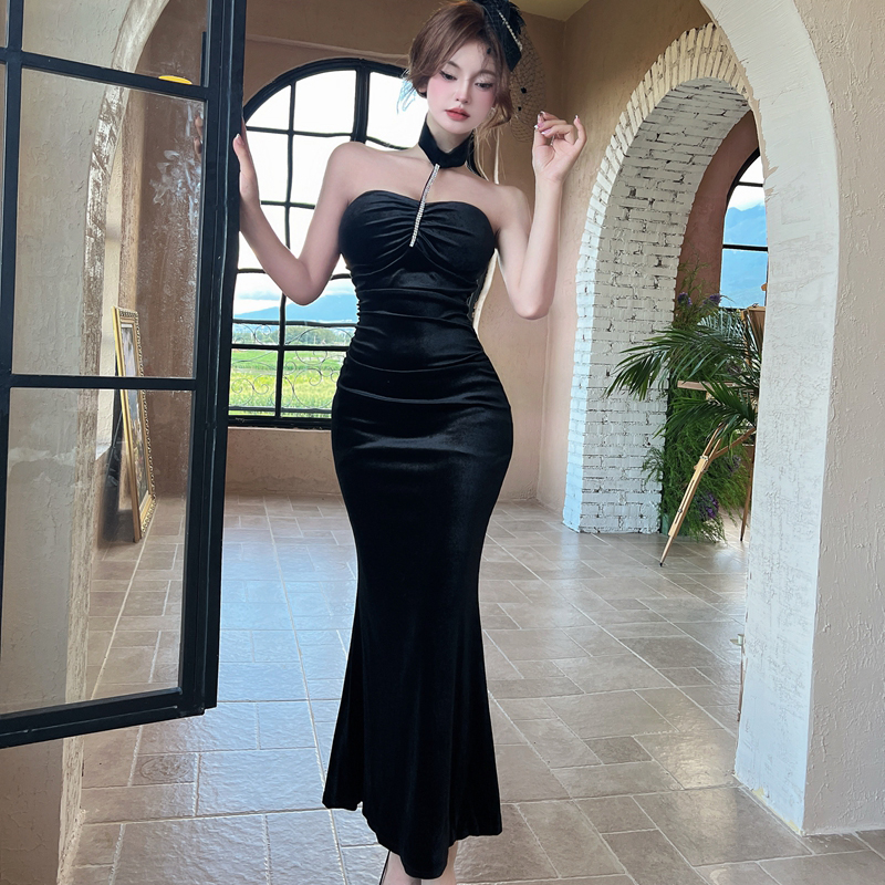 Mermaid low-cut long dress bottoming formal dress