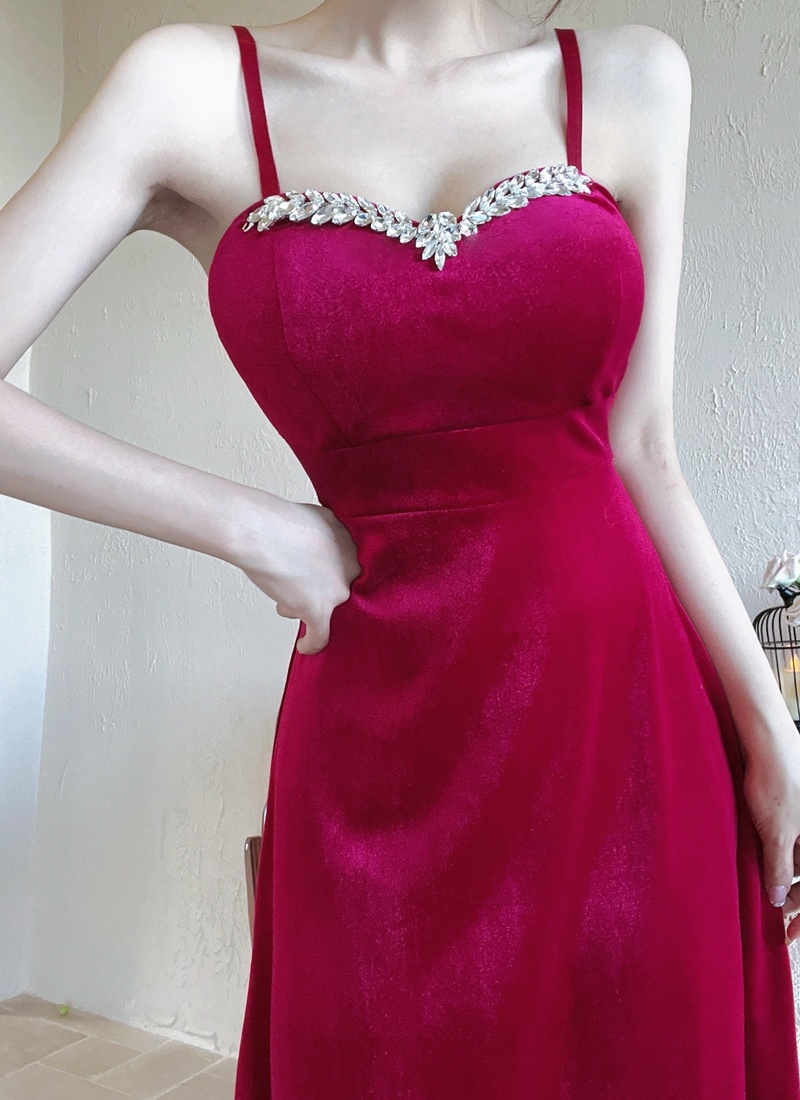 Fold wrapped chest long dress sexy velvet dress for women